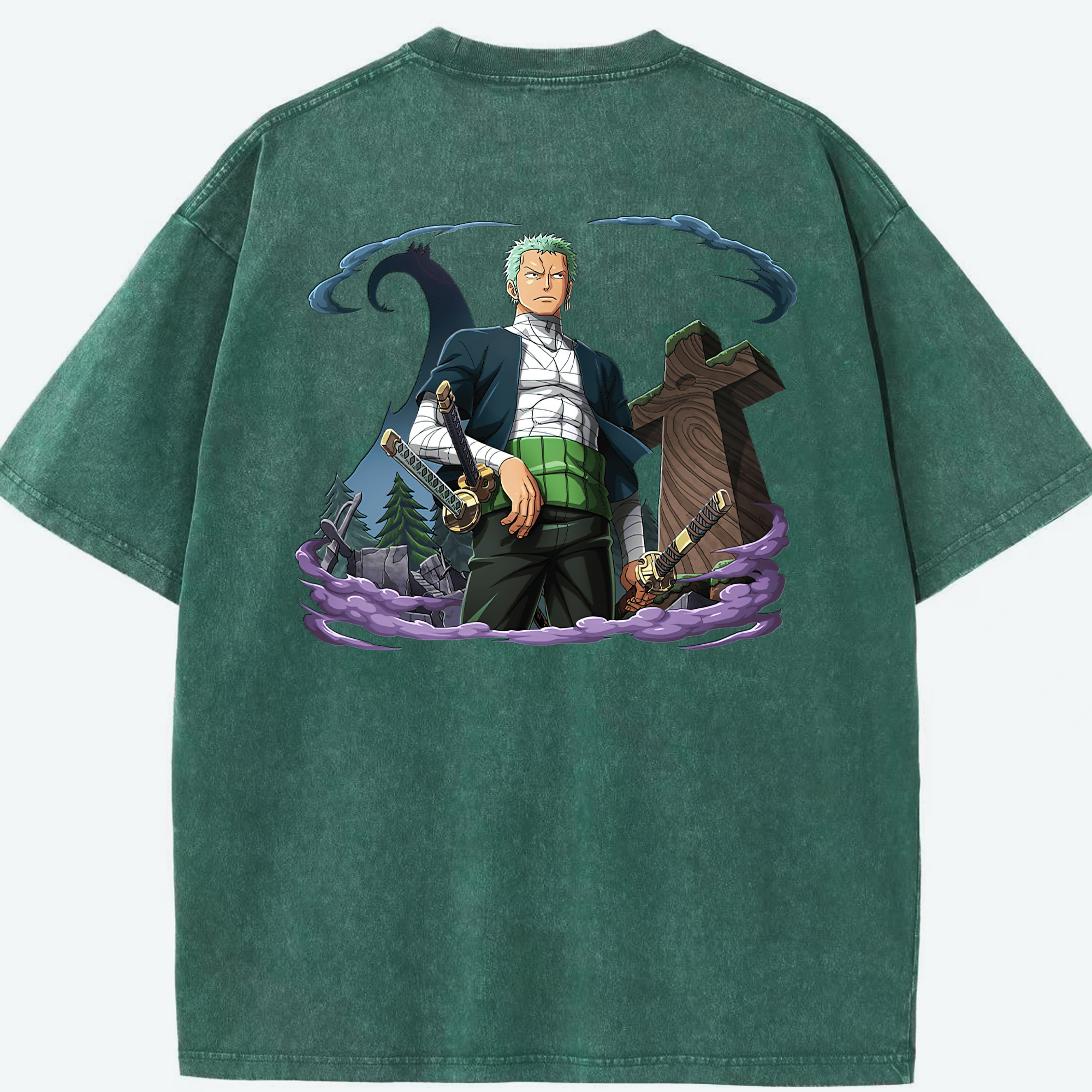 ワンピース ロロノア・ゾロ ONE PIECE Roronoa Zoro 綿100% ヴィンテージ風 半袖Tシャツ（背面プリント）